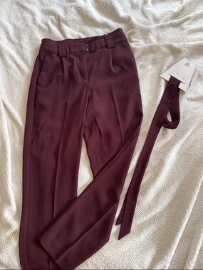 Express Women's Burgundy Tailored Trousers with Matching Belt